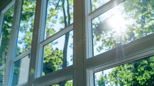 A series of large windows being installed strategically p to maximize natural light and reduce the need for artificial lighting. photo