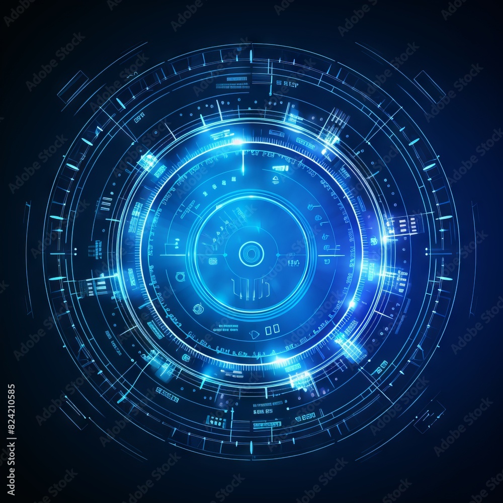 © Nayyab - Futuristic circle vector hud interface screen design on blue background - abstract technology communication innovation concept.