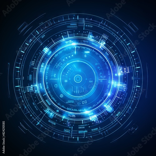 Futuristic circle vector hud interface screen design on blue background - abstract technology communication innovation concept.

