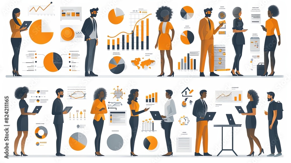 © Pattarin - Set of business and finance people illustrations. Flat design vector illustrations of business, management, payment, market research and data analysis, communication