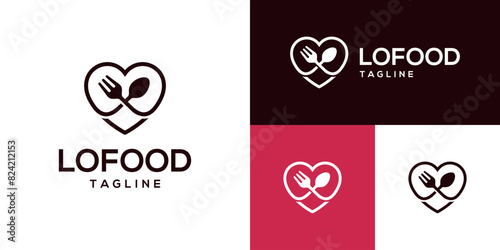 Design template of spoon and fork logo combined with heart. Restaurant, food, diner, romantic. Icon symbol, Vector EPS 10.
