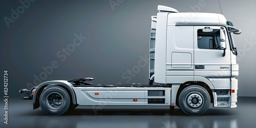 Isolated Europeanstyle white cargo truck from front right corner angle view. Concept European Style Truck, Cargo Vehicle, Isolated, Front View, White Color, Transportation © Anastasiia