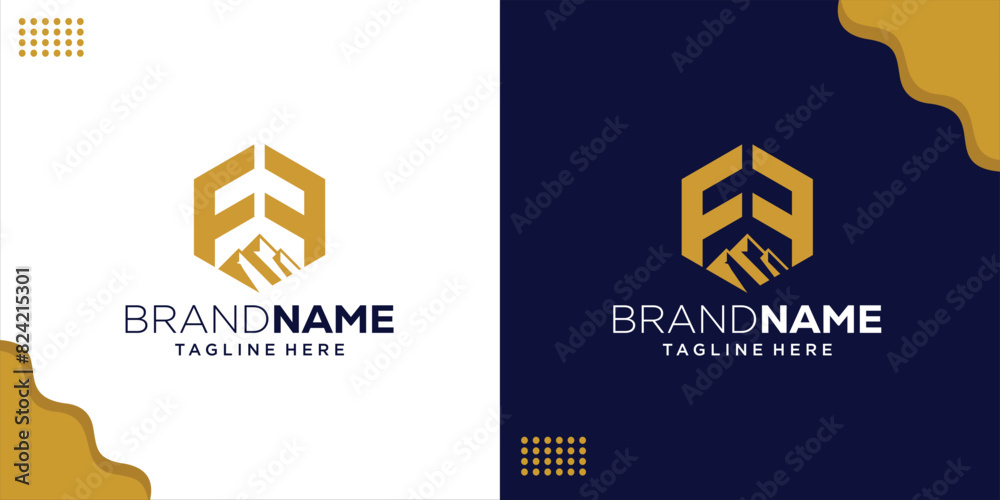 Creative Mountain Icon Logo, Letter FF, Hexagon Shape, Design Inspiration, Illustration, Vector