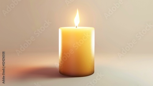 Yellow candle illuminated on white background with top light for atmosphere and relaxation
