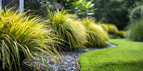Sustainable use of vetiver grass for soil conservation and landscaping beautification. Concept Vetiver Grass, Soil Conservation, Landscaping Beautification, Sustainable Practices photo