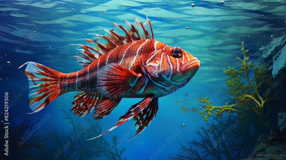 Fototapeta premium A fish with red fins swimming in the ocean