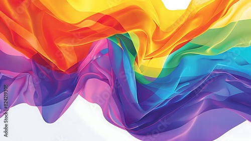 Vivid rainbow hues cascade across a pride flag billowing in the breeze, symbolizing the diversity and strength of the LGBTQ community. Graphics accentuate the message of unity. photo
