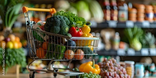 Purchase groceries online for delivery from a supermarket. Concept Online Shopping, Grocery Delivery, Supermarket Items, Fresh Produce, Convenient Service photo