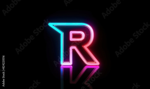 r capital futuristic letter with neon colors and black background