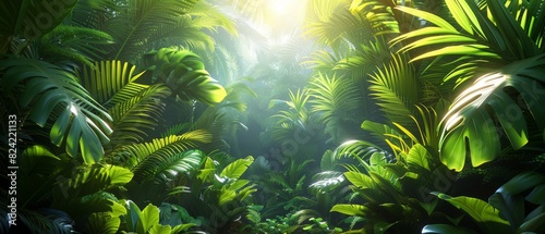 Background Tropical. Enveloped by verdant foliage  the rainforest serves as a haven for countless species  with every plant and tree providing shelter and sustenance to the animals that reside.