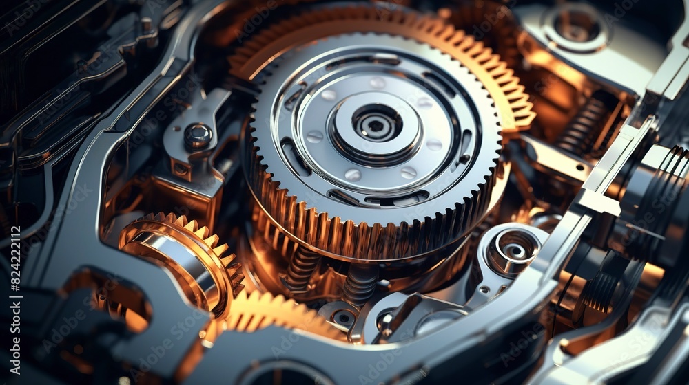 A photo of a modern car transmission system. A photo of a modern car transmission system.