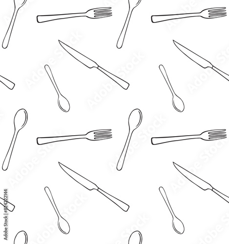Vector seamless pattern of hand drawn sketch doodle outline cutlery isolated on white background