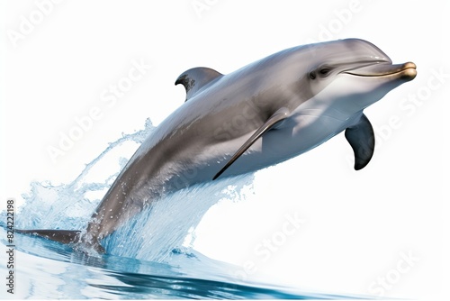 A dolphin is leaping out of the water  with its mouth open
