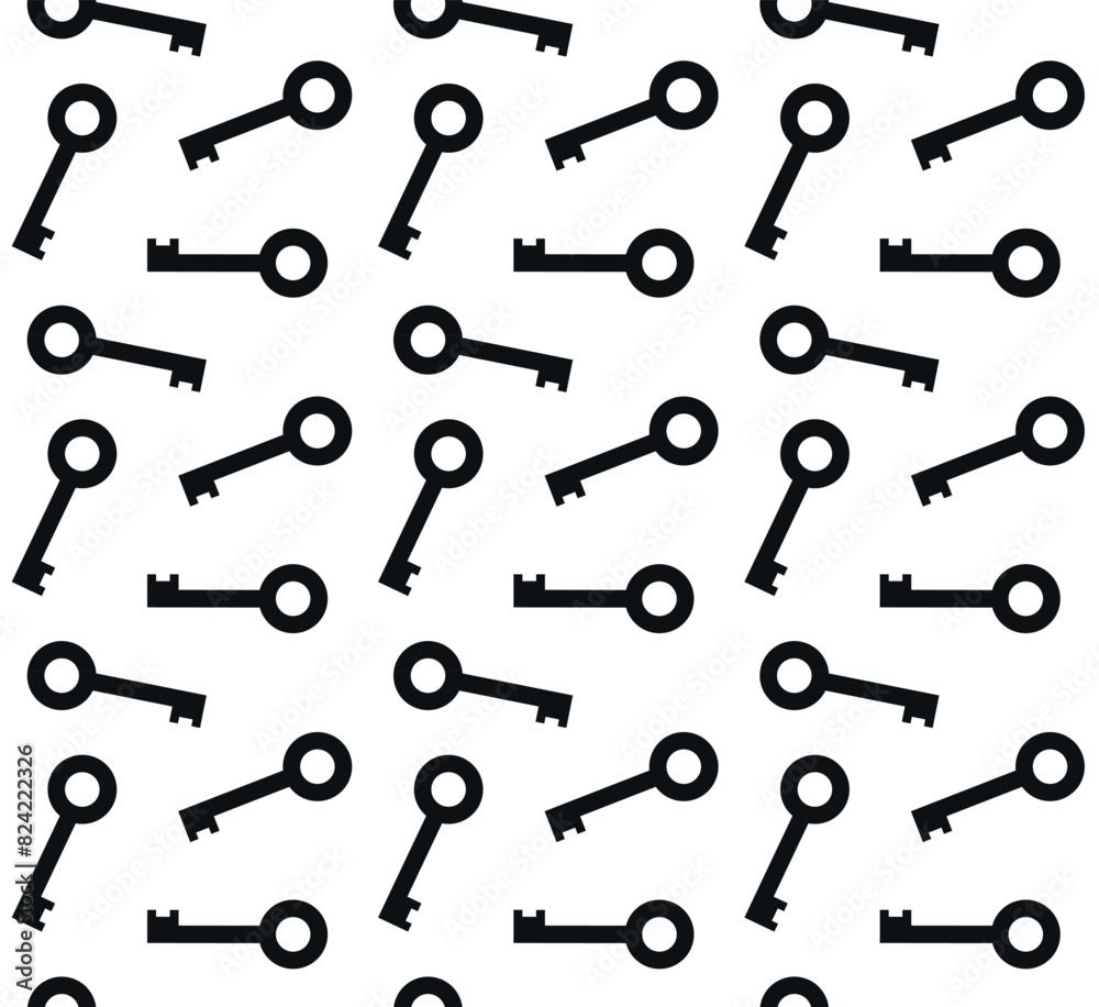 Vector seamless pattern of flat key silhouette isolated on white background