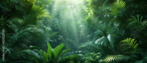 Background Tropical. Within the lush canopy, the rainforest reveals nature's beauty and complexity through intricate patterns and vibrant colors, creating a feast for the eyes. © BlockAI