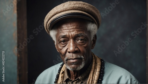 handsome elderly african guy model retro fashion portrait posing in studio background