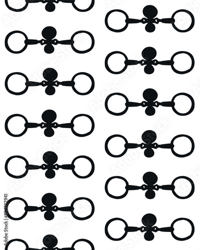 Vector seamless pattern of hand drawn horse equestrian bit silhouette isolated on white background