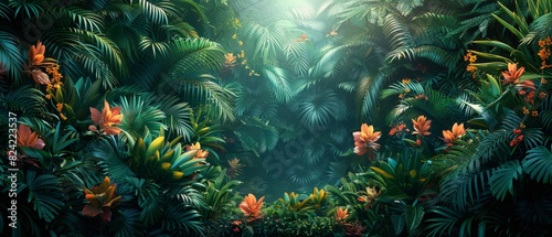 Background Tropical. Within the dense canopy, the lush rainforest exudes an aura of exploration, urging adventurers to delve into its hidden secrets and discoveries.