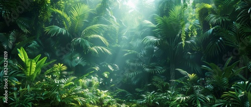 Background Tropical. Within the lush canopy  the rainforest acts as a sanctuary of life  with every leaf  vine  and branch playing a vital role in preserving the delicate balance of the ecosystem.