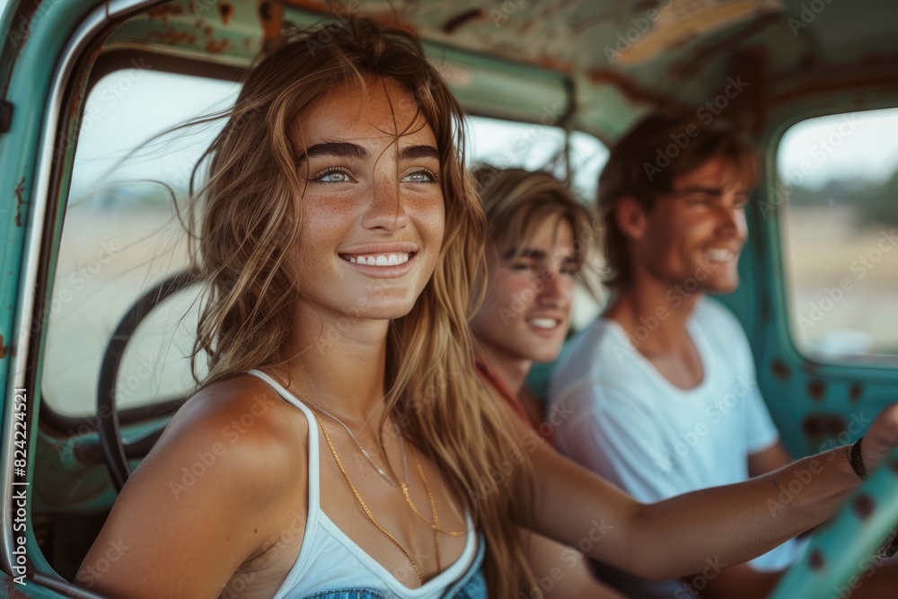 Young woman in the car, smiling at the camera Young woman in the car, smiling at the camera