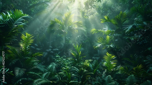 Background Tropical. The lush rainforest foliage, with vibrant greens and occasional bursts of color, creates a breathtaking natural palette, soothing and invigorating. © BlockAI