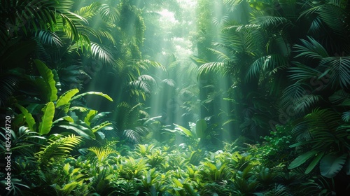 Background Tropical. The lush rainforest foliage  with vibrant greens and occasional bursts of color  creates a breathtaking natural palette  soothing and invigorating.