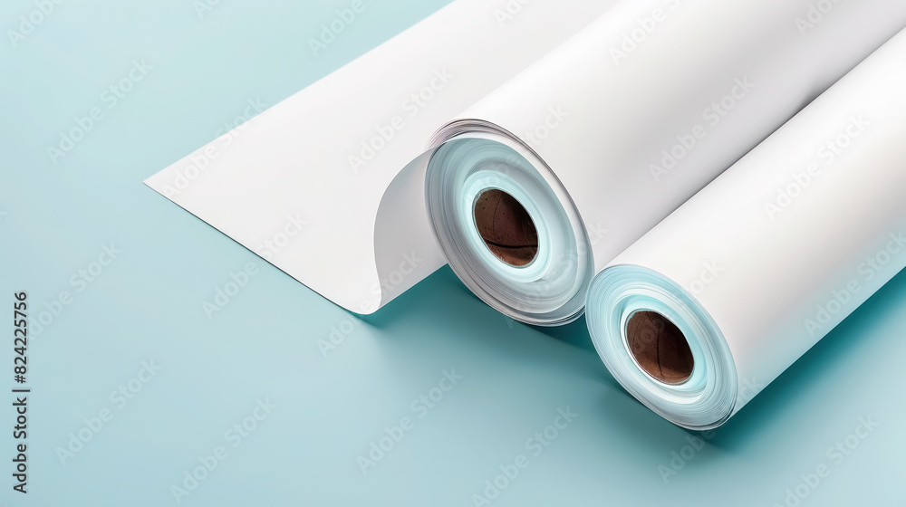 white paper rolls on a light blue background for printing white paper rolls on a light blue background for printing