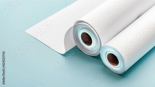 white paper rolls on a light blue background for printing