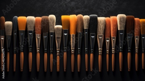 A photo of a set of neatly arranged car detailing brushes