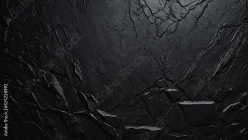 A black marble background with a rough texture of black and marble texture wallpaper banner. photo