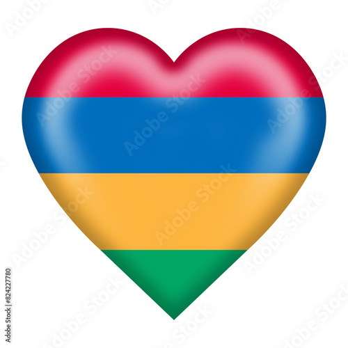 Mauritius flag heart button with clipping path