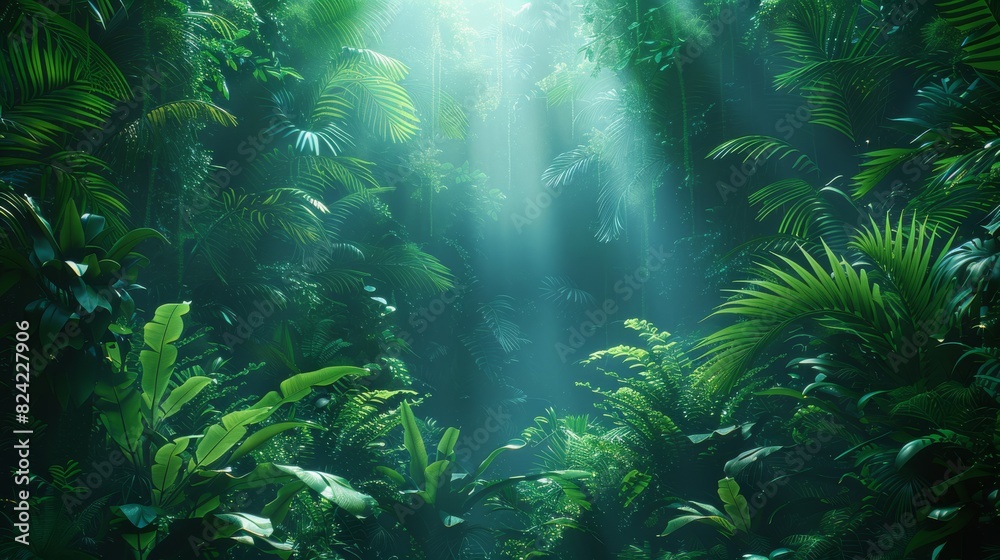 Background Tropical. The dense foliage of the rainforest, with its towering trees and sprawling undergrowth, creates a maze-like environment filled with natural wonders at every turn.