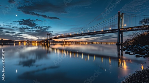 Bronx Whitestone Bridge at dusk. The bridge connects Throggs Neck and Ferry Point Park in the Bronx, on the East River's northern shore. photo
