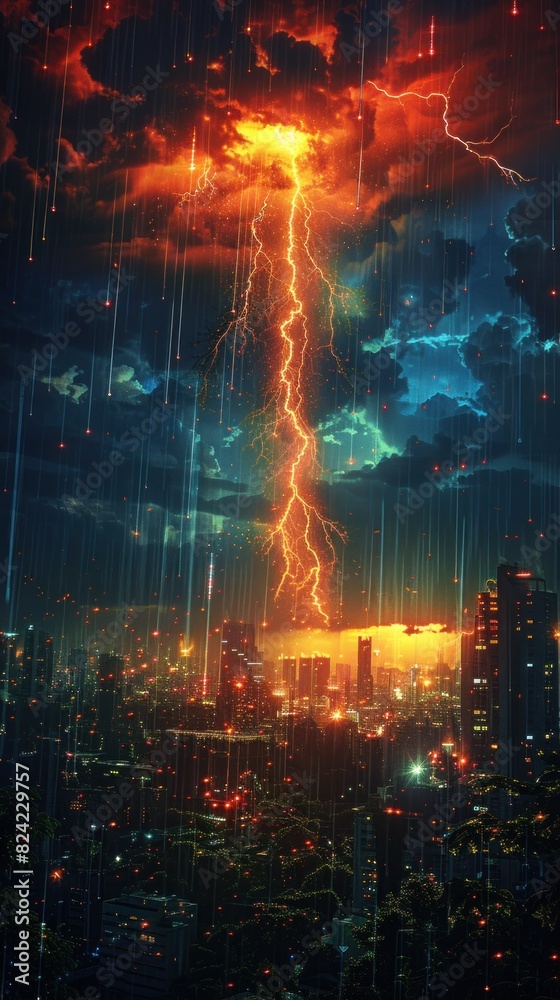 An ultra-realistic business scene with thunder effects and growth elements, ideal for die-cut stickers An ultra-realistic business scene with thunder effects and growth elements, ideal for die-cut stickers
