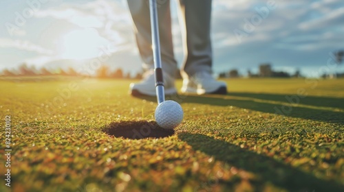 Close-up of golf ball sinking into the cup, winning putt.