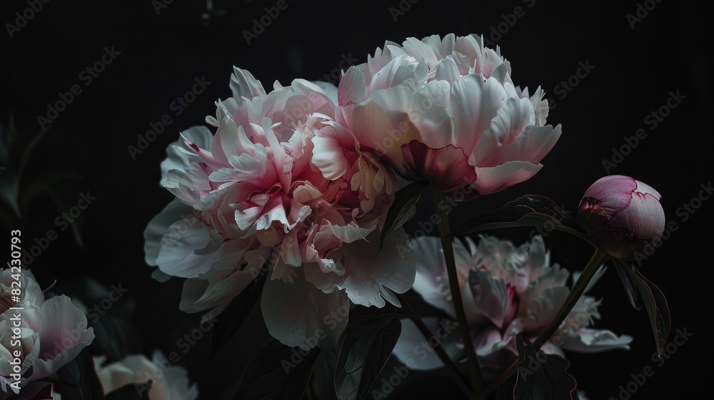 Uncommon variety of peony against a dark backdrop Uncommon variety of peony against a dark backdrop