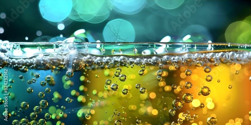 Highspeed image of carbonated drink bubbles highlighting potential acid reflux trigger. Concept Carbonated Drink, Acid Reflux, Bubbles, Trigger, Highspeed Image photo