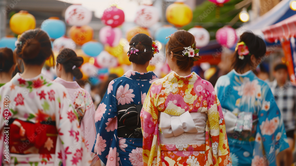 夏祭りを楽しむ浴衣の女性