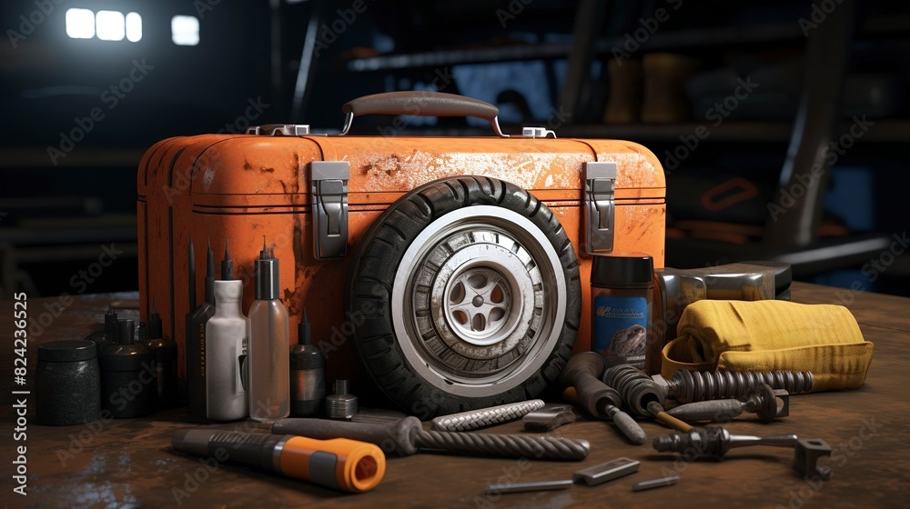 Fototapeta premium A photo of a well-maintained tire repair kit