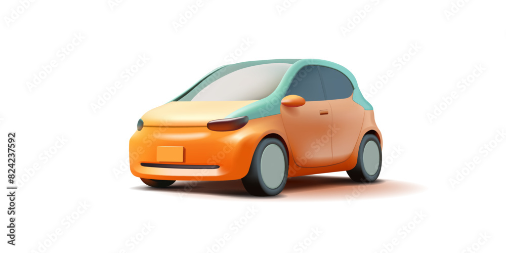 Yellow car 3D. Realistic city car on a white background. For business design concepts, travel, and automotive technology. Vector Yellow car 3D. Realistic city car on a white background. For business design concepts, travel, and automotive technology. Vector