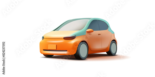 Yellow car 3D. Realistic city car on a white background. For business design concepts, travel, and automotive technology. Vector