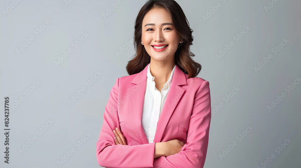 Smiling brunette businesswoman with long hair in a studio portrait Smiling brunette businesswoman with long hair in a studio portrait