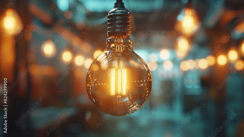A light bulb is suspended from the ceiling, energy crisis concept A light bulb is suspended from the ceiling, energy crisis concept