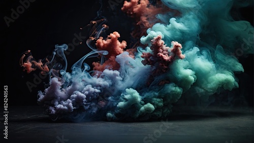 Abstract multicolored realistic smoke shapes black background, colorful abstract smoke waves lines background