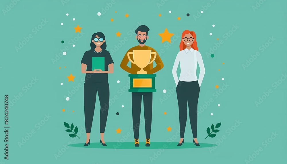 Visualize a flat design of an employee receiving a Employee of the Month award Visualize a flat design of an employee receiving a Employee of the Month award