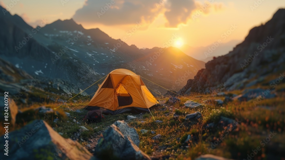 Concept of peace and tranquility, as the tent is situated in a serene Concept of peace and tranquility, as the tent is situated in a serene