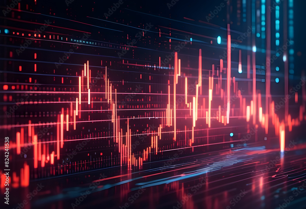 A digital representation of a financial stock market chart with red and blue lines indicating market trends and fluctuations. A digital representation of a financial stock market chart with red and blue lines indicating market trends and fluctuations.
