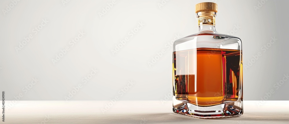 A bottle of liquor sits on a table A bottle of liquor sits on a table