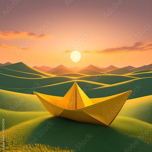 paper boat in the sunset
