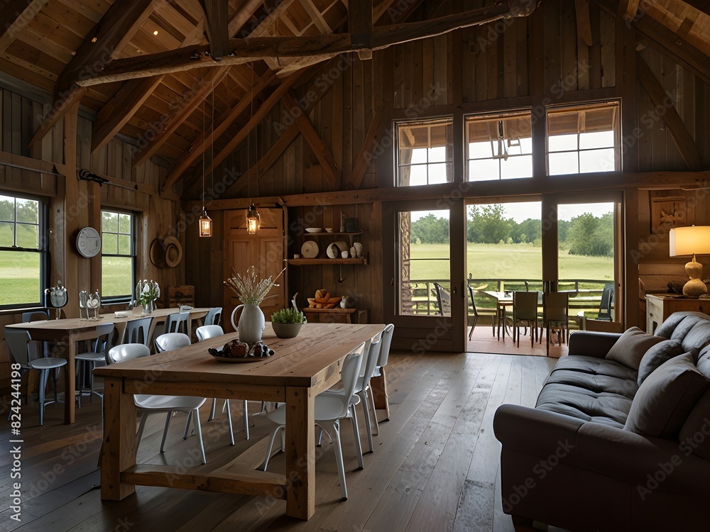 Traditional barn with rustic charm and modern touches, generative AI